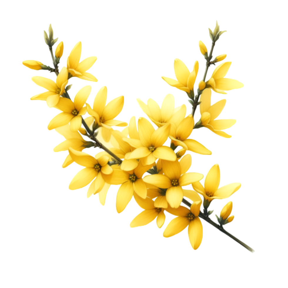 AI generated A forsythia flower branch bursts with bright yellow flowers png