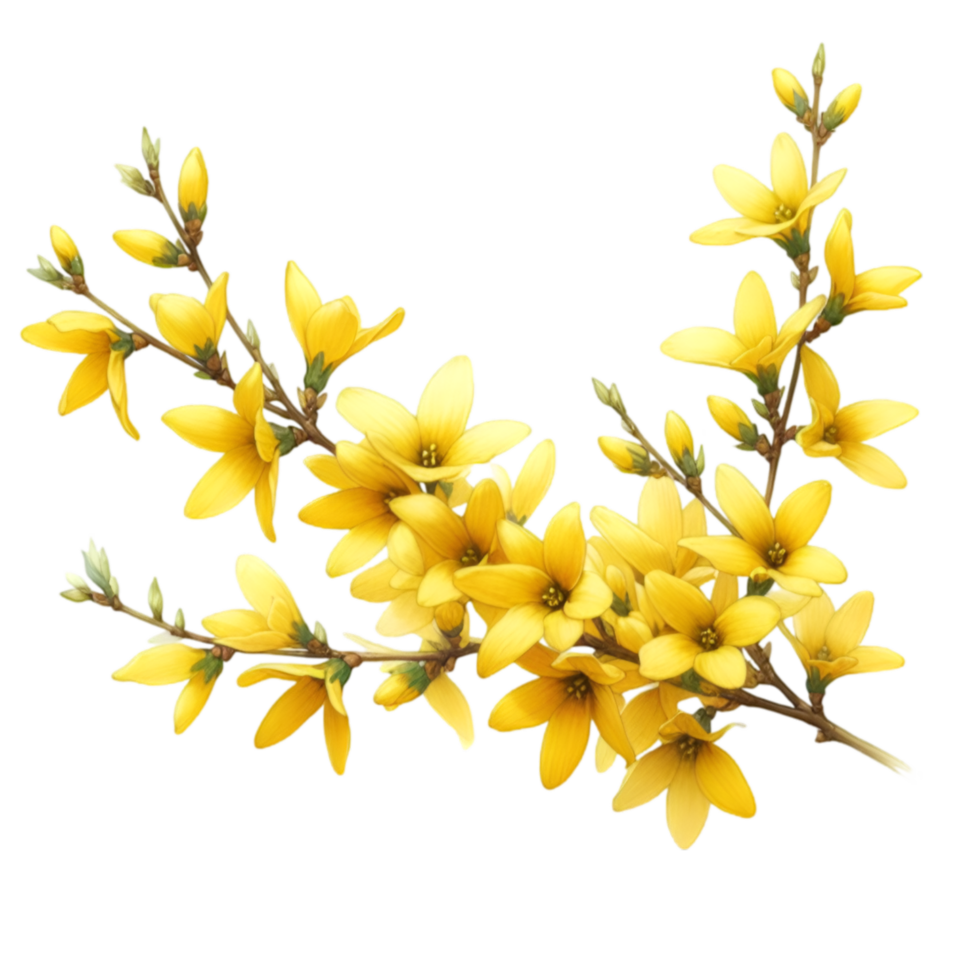 AI generated A forsythia flower branch bursts with bright yellow flowers png