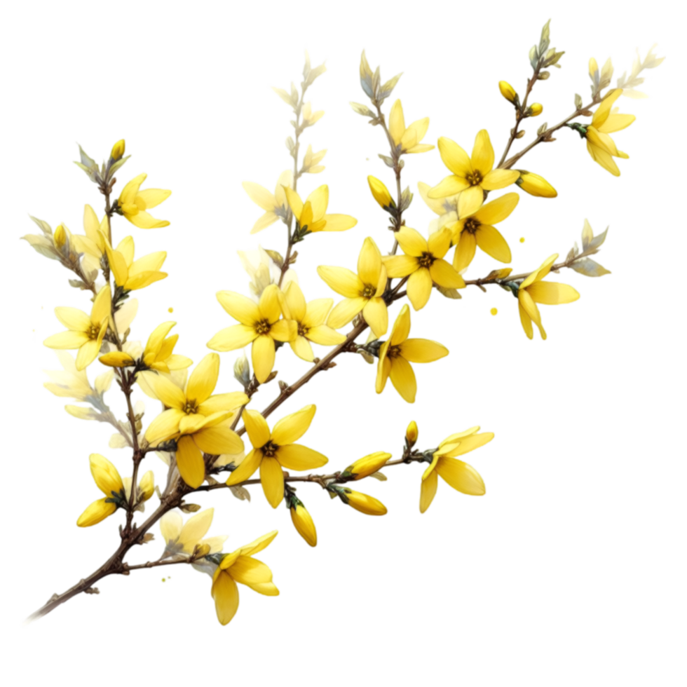 AI generated A forsythia flower branch bursts with bright yellow flowers png