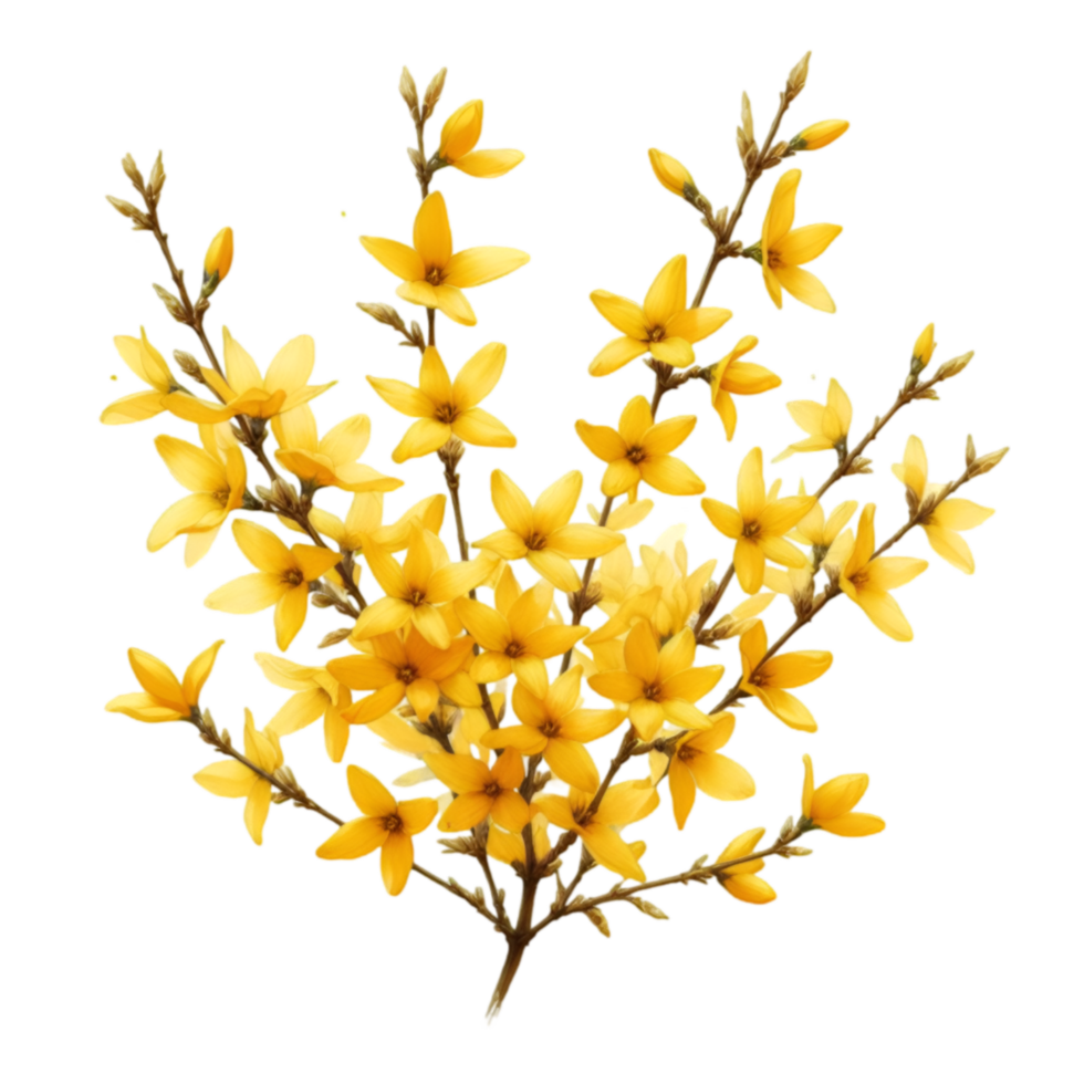 AI generated A forsythia flower branch bursts with bright yellow flowers png