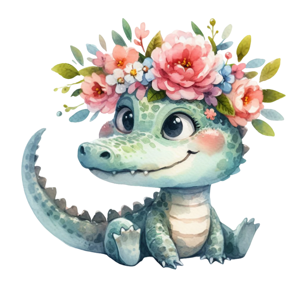 AI generated cute alligator with background png