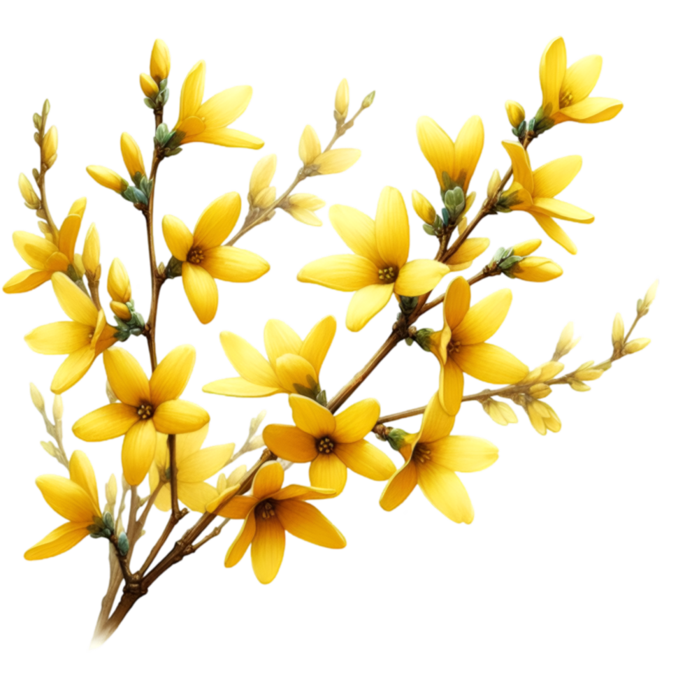 AI generated A forsythia flower branch bursts with bright yellow flowers png