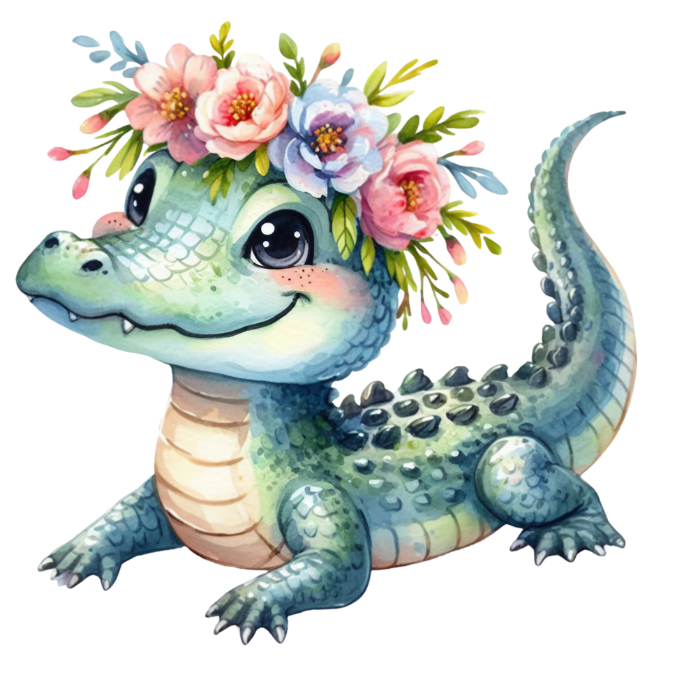 AI generated cute alligator with background png