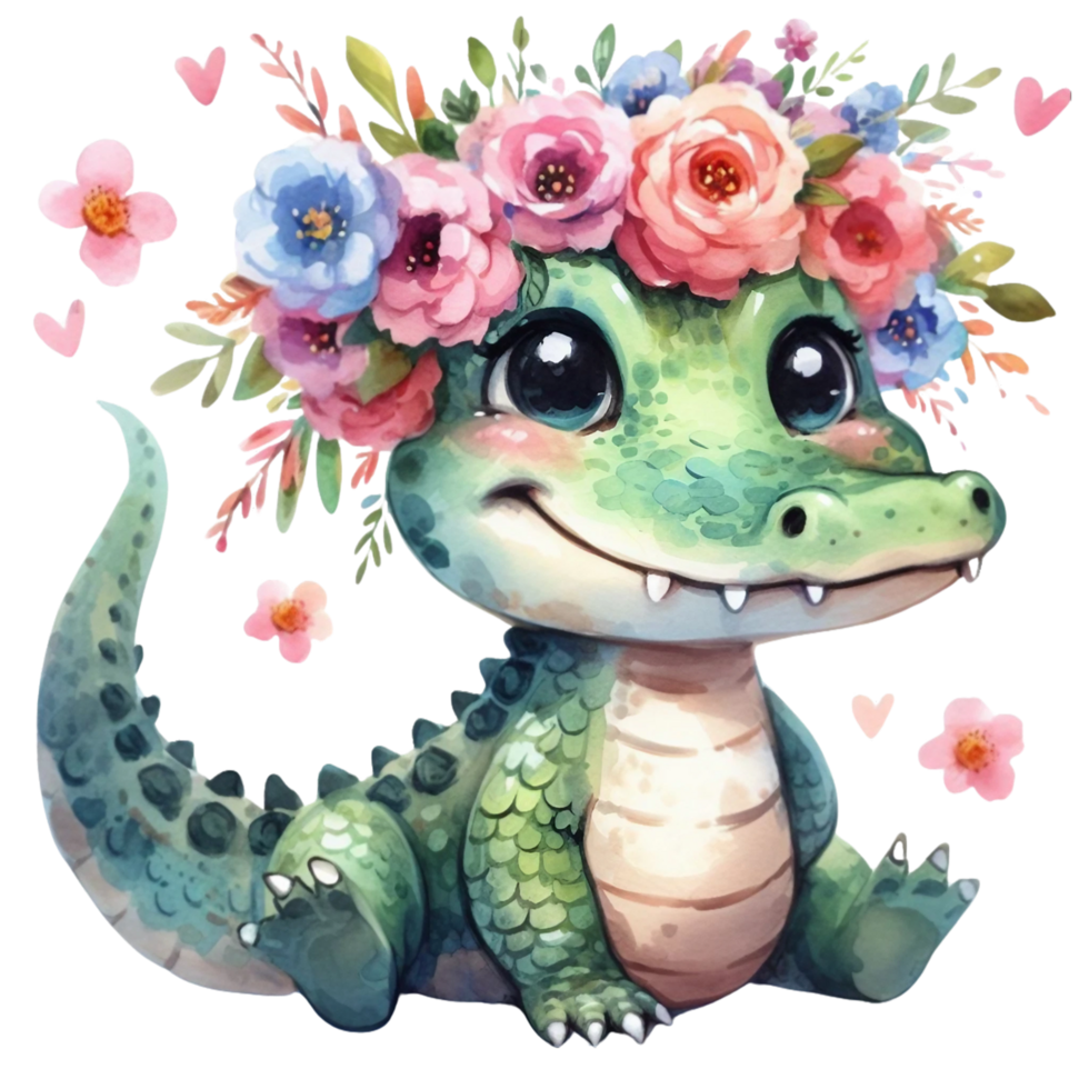 AI generated cute alligator with background png