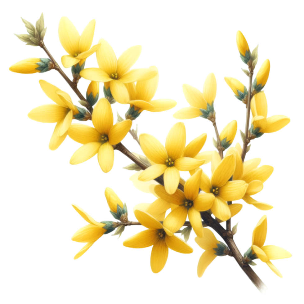 AI generated A forsythia flower branch bursts with bright yellow flowers png