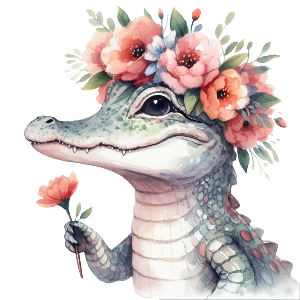 AI generated cute alligator with background png