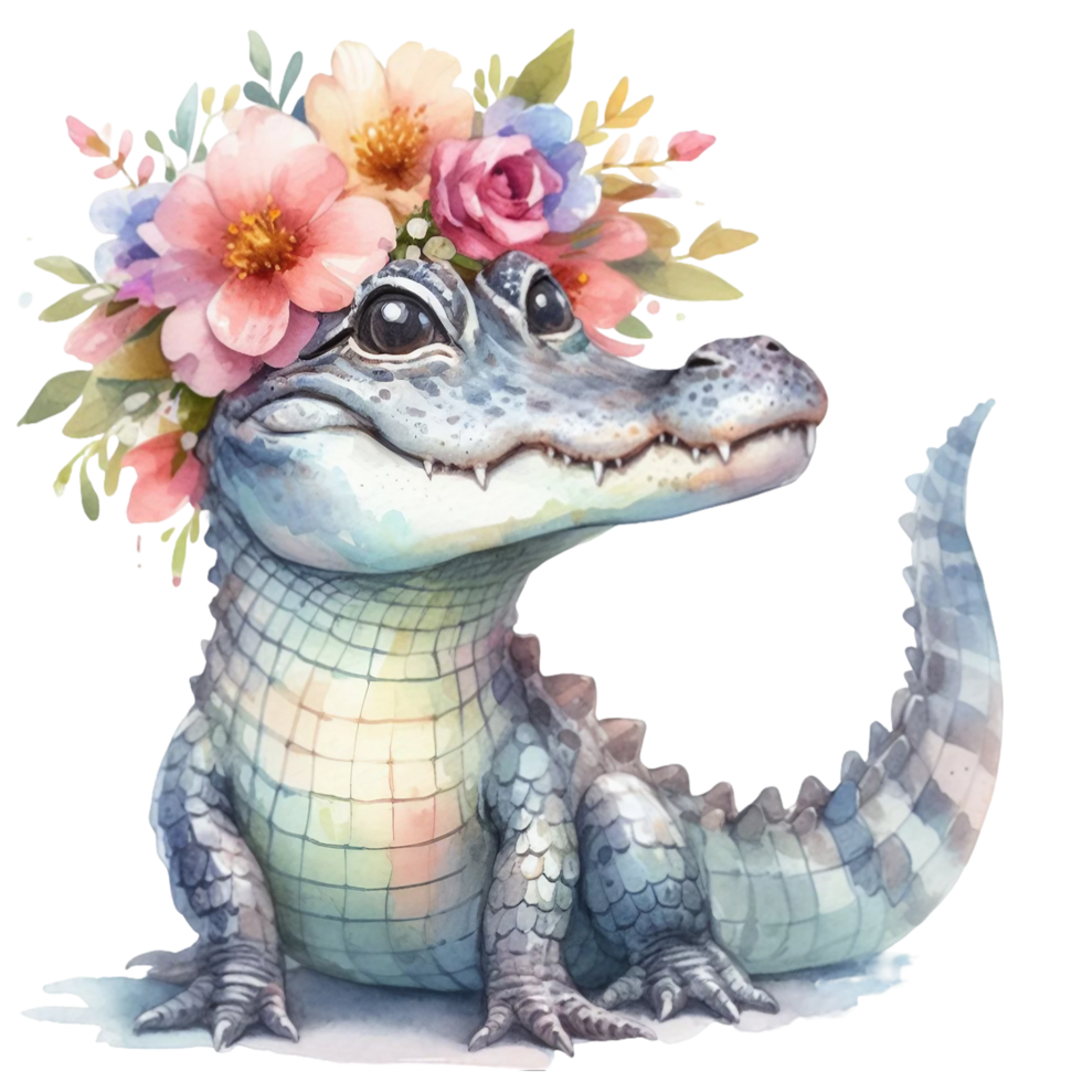 AI generated cute alligator with background png