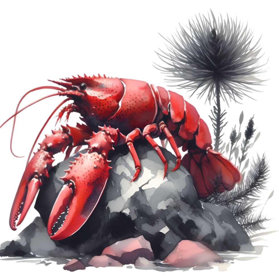 AI generated A red lobster stands alone on a rock png