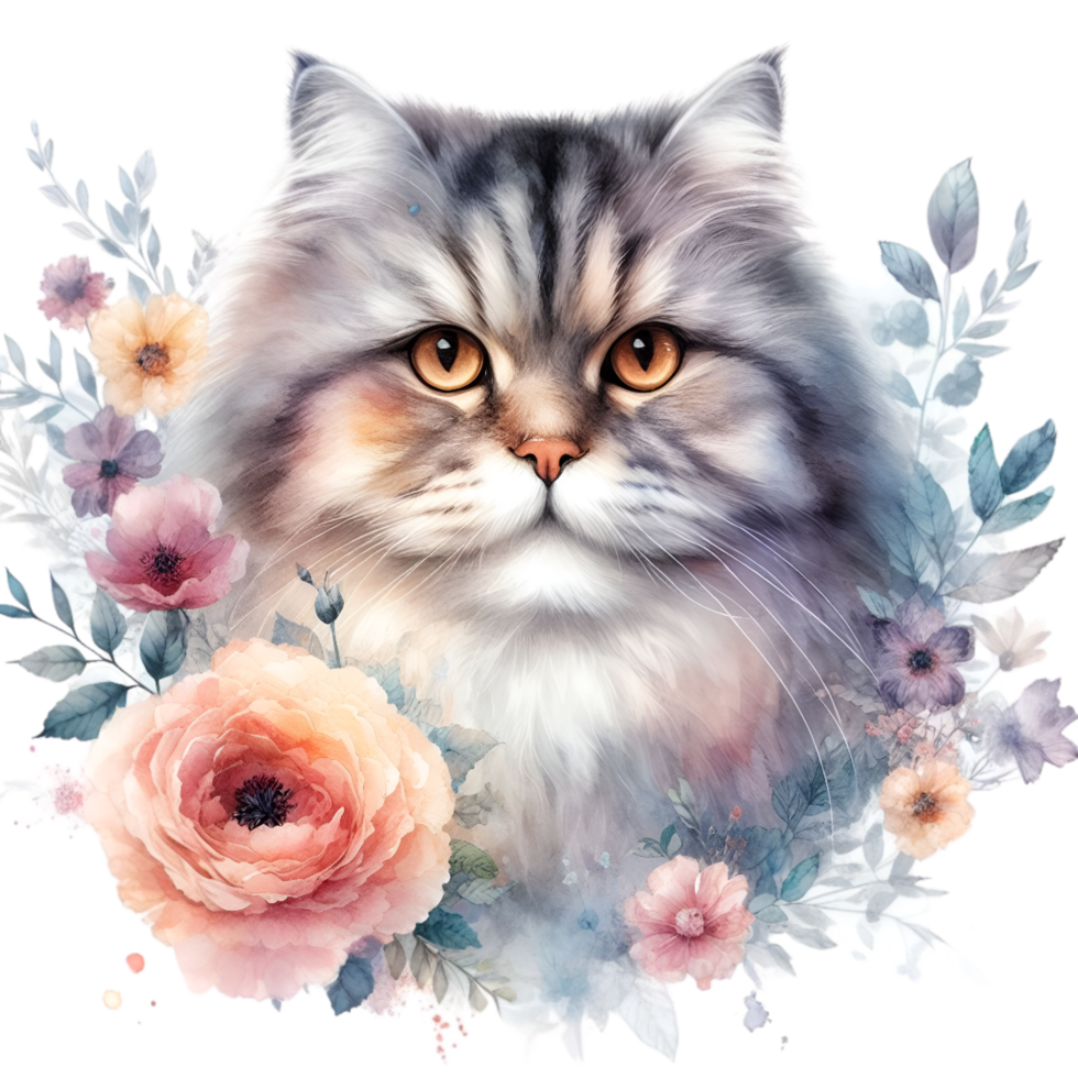 AI generated A cute cat sits alone png