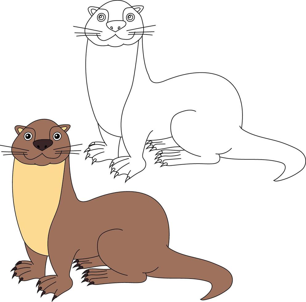 Sea Otter Clipart. Outline and Colorful Otters vector