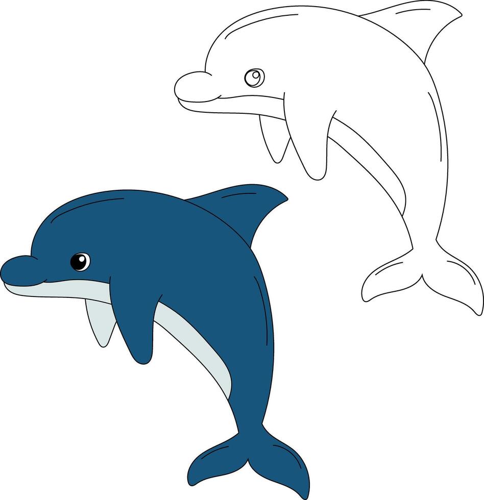 Dolphin Clipart Set. Colorful and Outline Dolphins vector