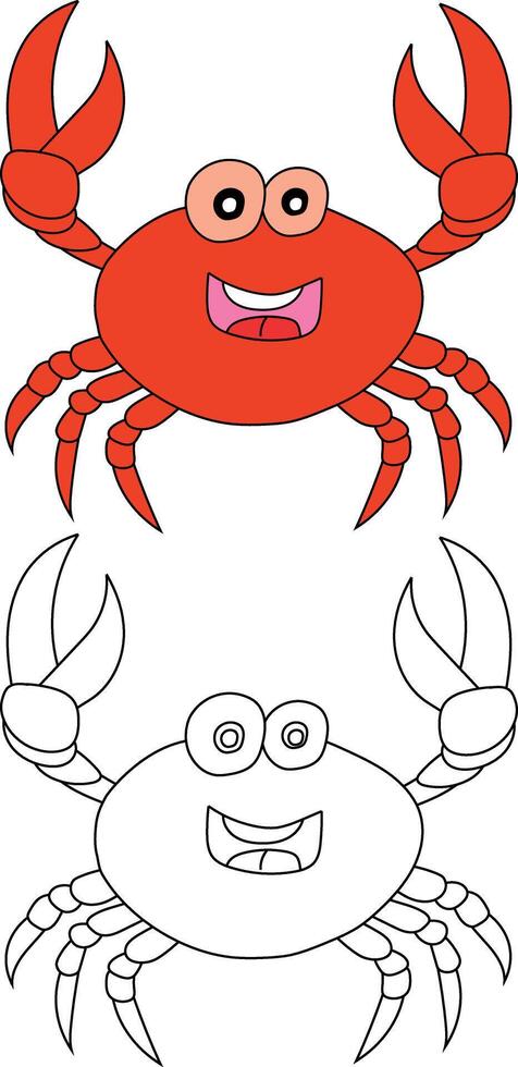 Crab Clipart Set. Colorful and Outline Crabs from The Sea Life vector