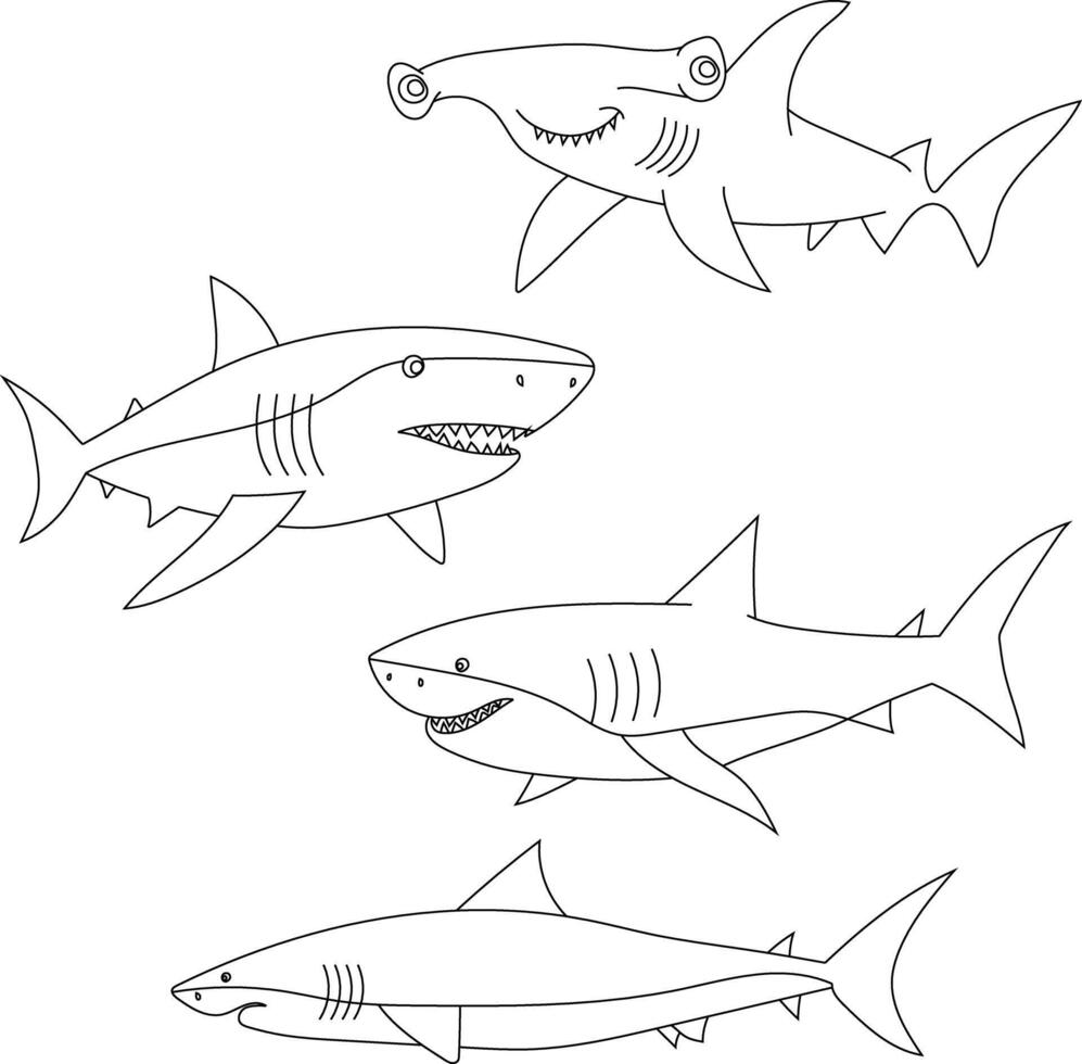 Outline Shark Clipart Set vector
