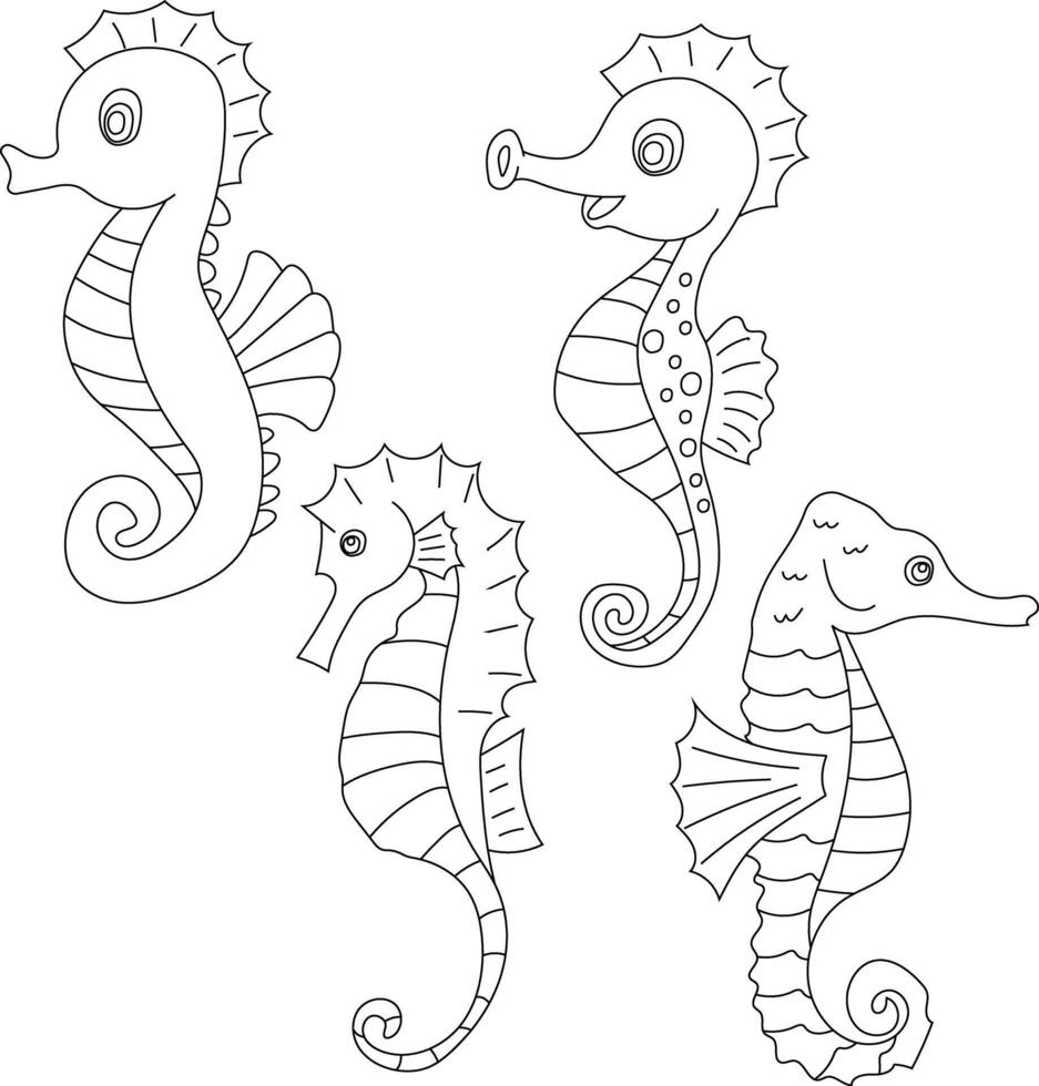 Outline Seahorse Clipart Set vector