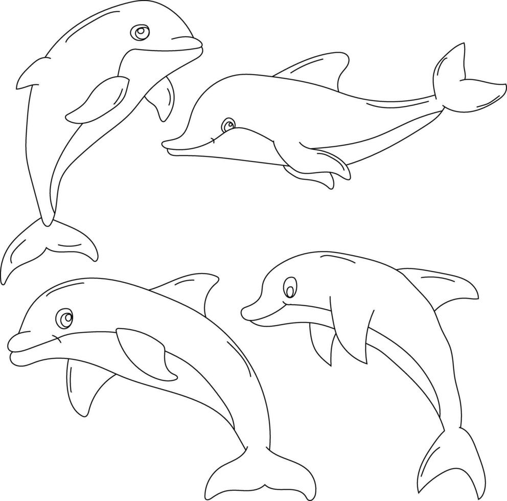 Outline Dolphin Clipart Set vector