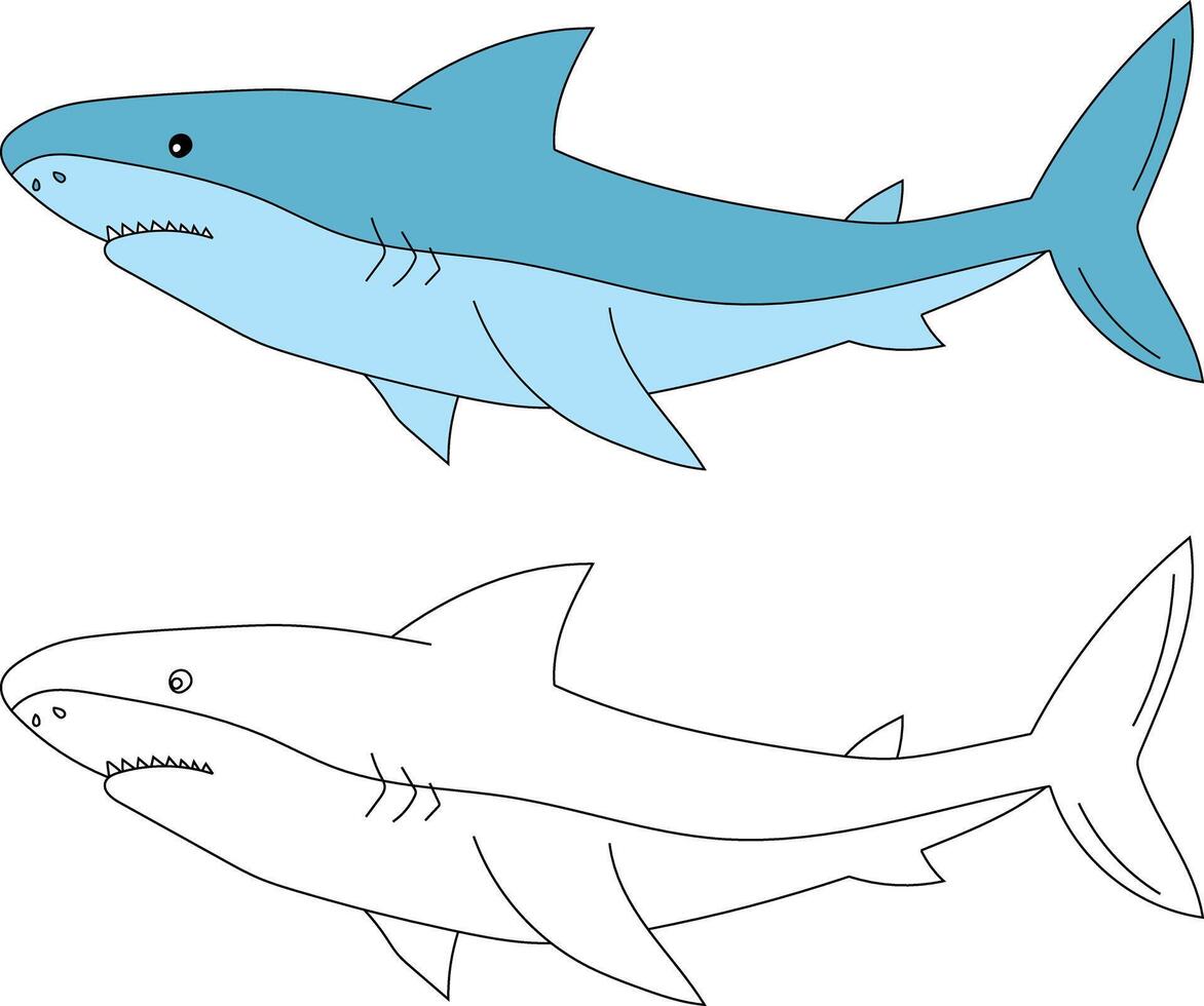 Shark Clipart Set. Colorful and Outline Sharks vector