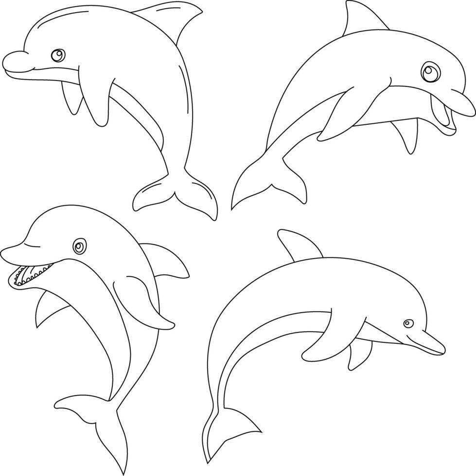 Outline Dolphin Clipart Set vector