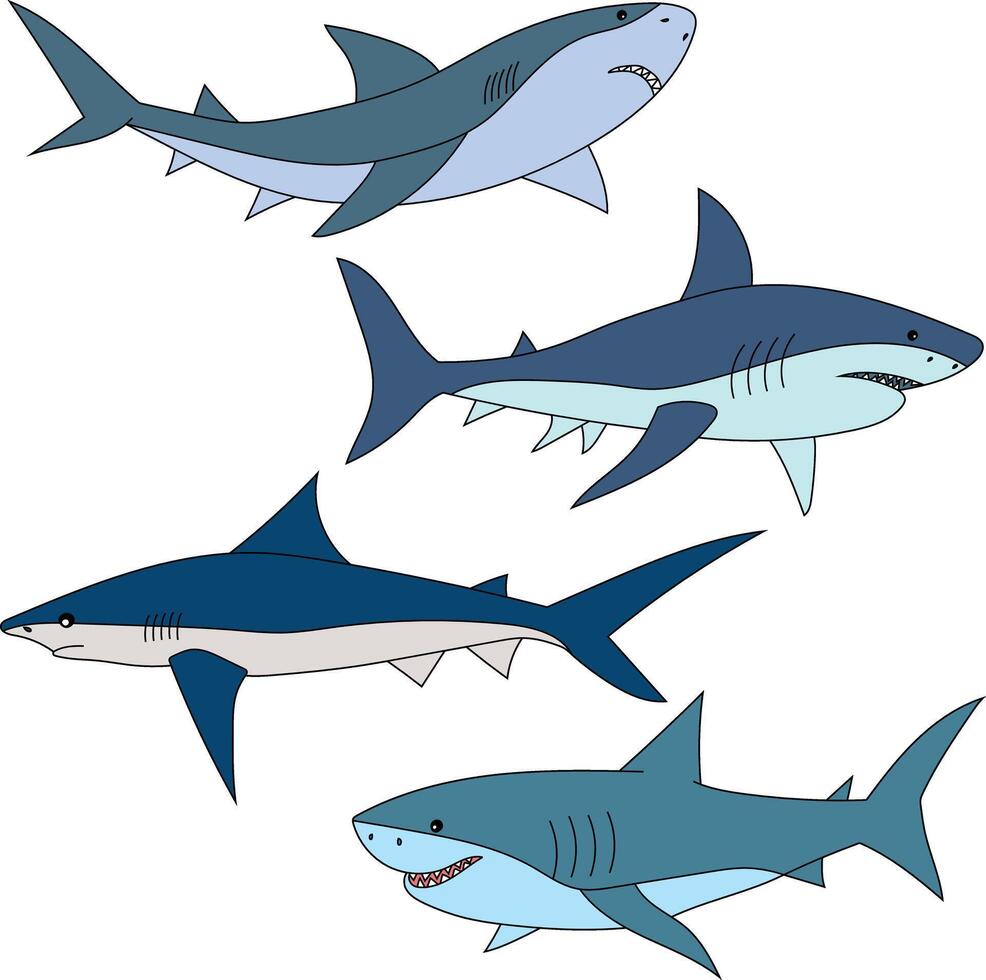 vistoso tiburón clipart conjunto vector