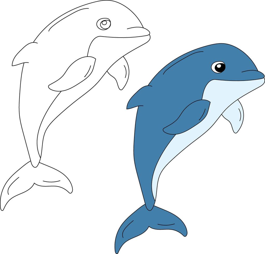 Dolphin Clipart Set. Colorful and Outline Dolphins vector