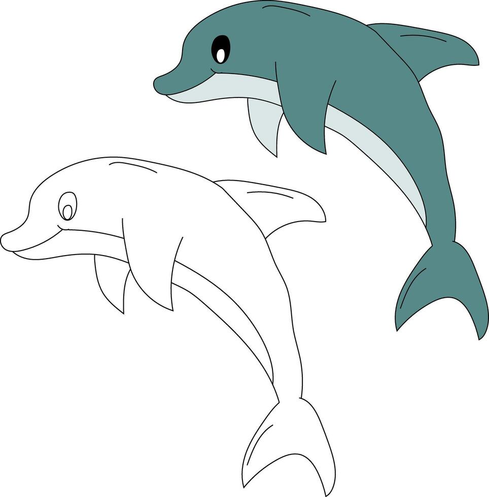 Dolphin Clipart Set. Colorful and Outline Dolphins vector