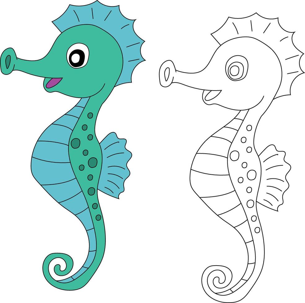 Seahorse Clipart Set. Outline and Colorful Seahorses vector