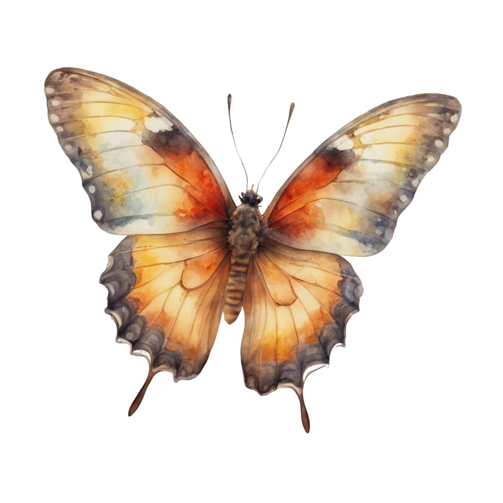AI generated A single, vibrant butterfly with outstretched wings, captured in a detailed watercolor. png
