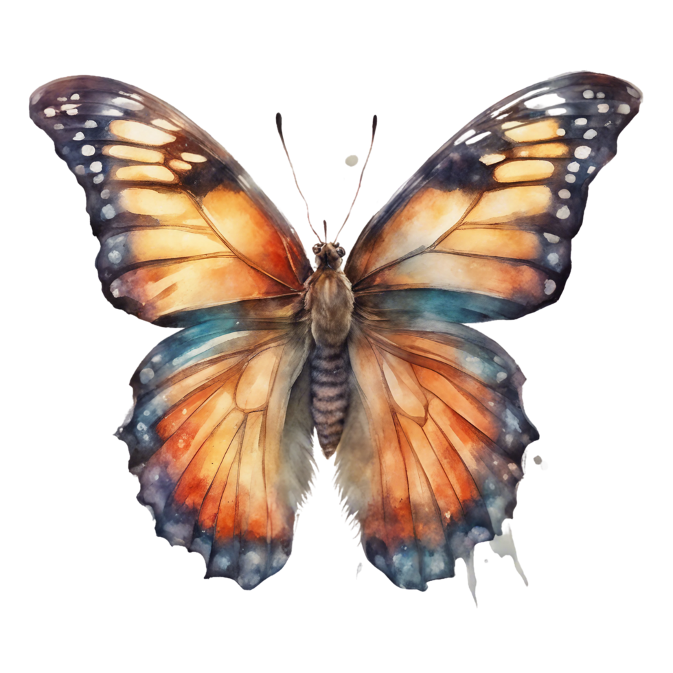 AI generated A single, vibrant butterfly with outstretched wings, captured in a detailed watercolor. png