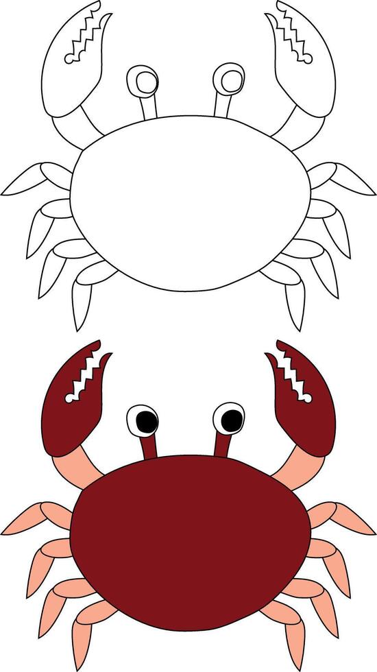 Crab Clipart Set. Colorful and Outline Crabs from The Sea Life vector