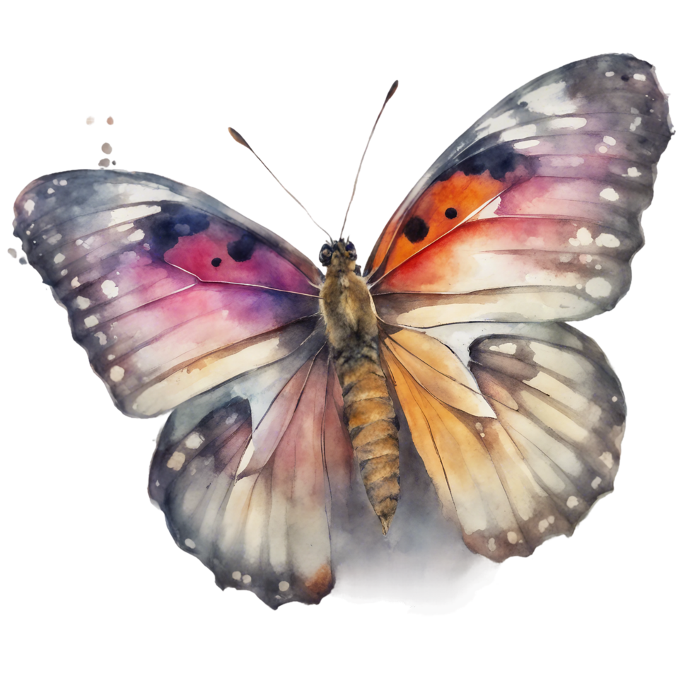 AI generated A single, vibrant butterfly with outstretched wings, captured in a detailed watercolor. png