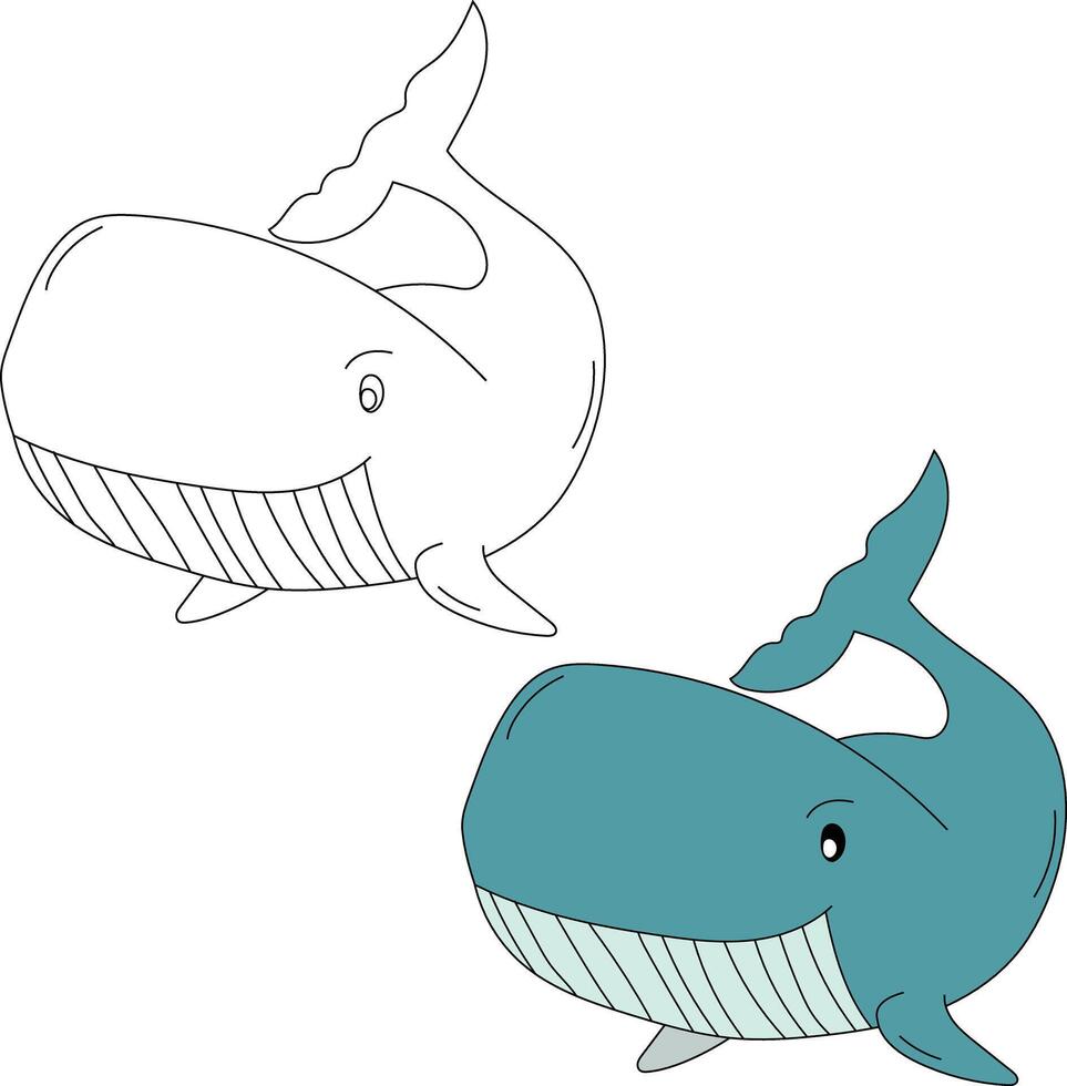 Whale Clipart Set. Colorful and Outline Whales Clipart vector