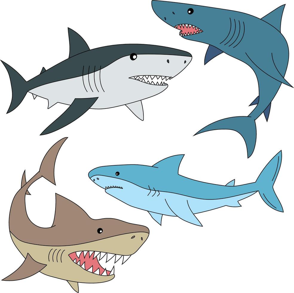 Colorful Shark Clipart Set vector