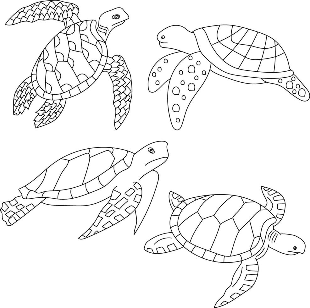 contorno mar Tortuga clipart conjunto vector