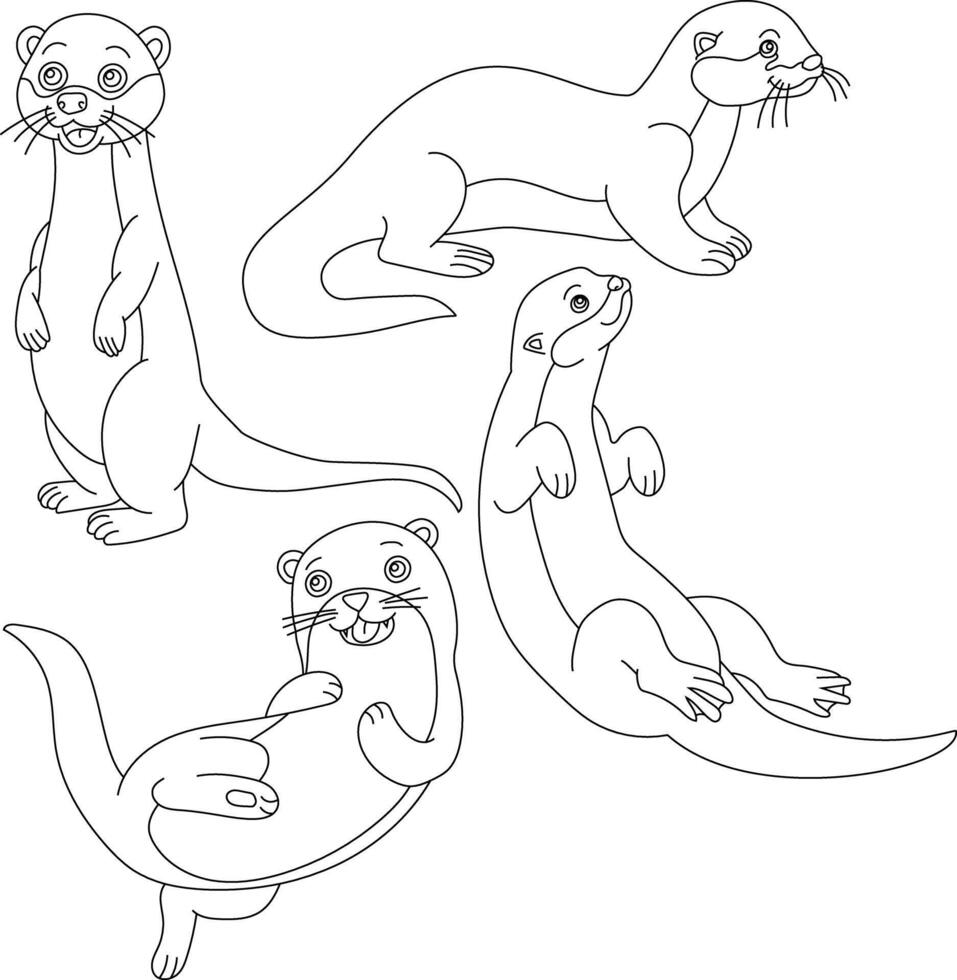 Outline Otter Clipart Set. Aquatic Animal Sea Otter from Sea Life vector