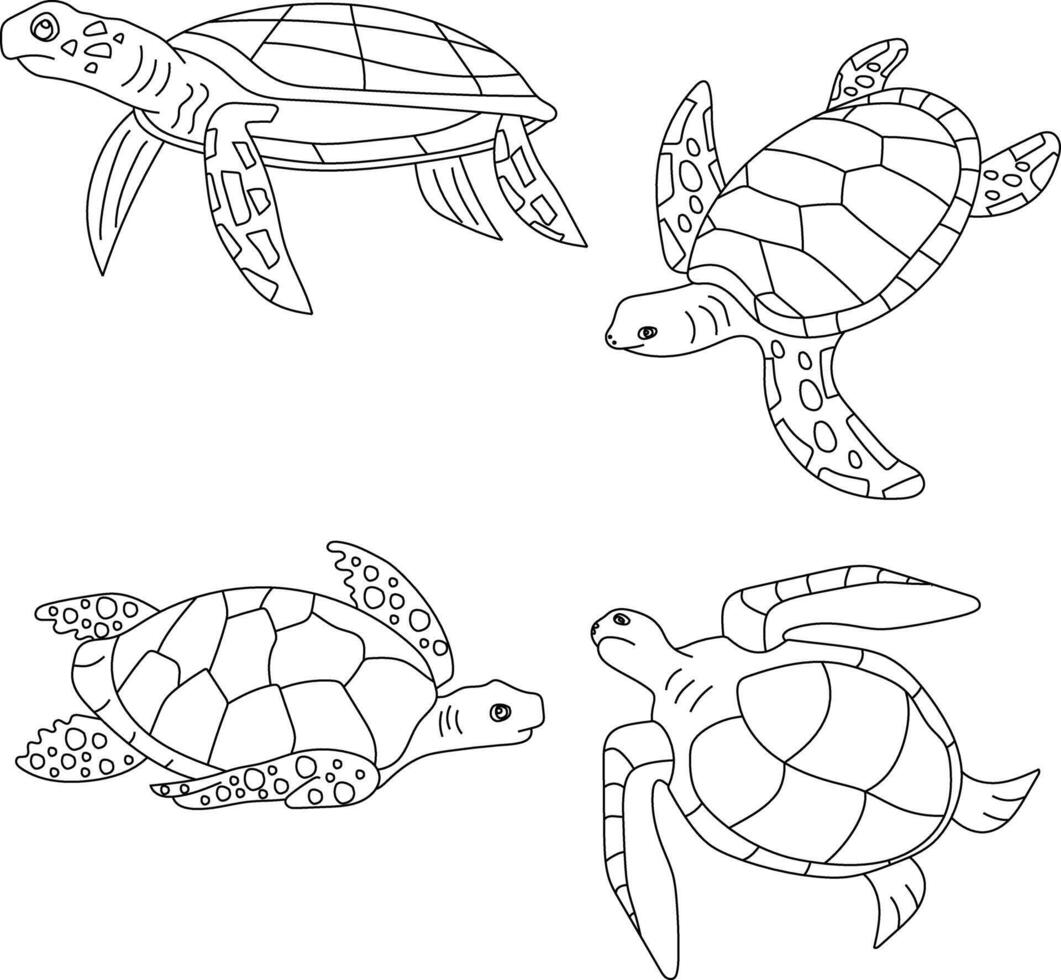 Outline Sea Turtle Clipart Set vector