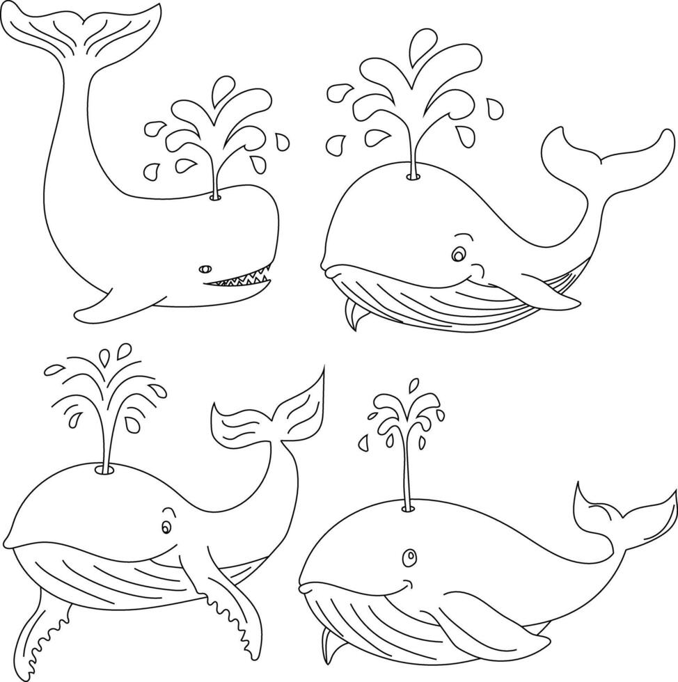 Outline Whale Clipart Set vector