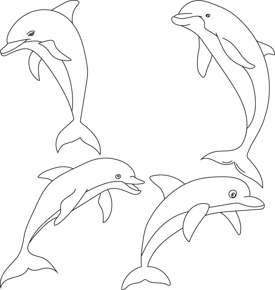 Outline Dolphin Clipart Set vector