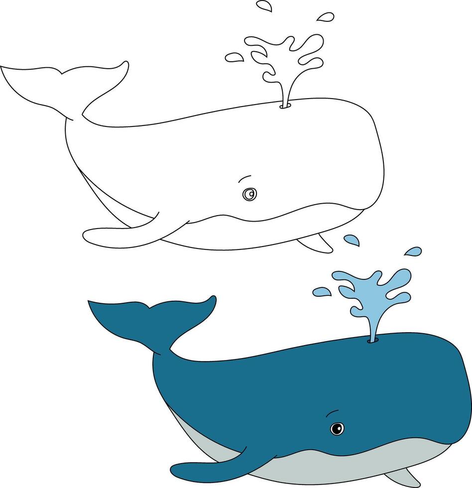 Whale Clipart Set. Colorful and Outline Whales Clipart vector