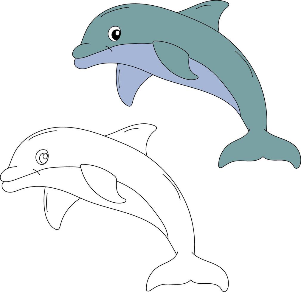 Dolphin Clipart Set. Colorful and Outline Dolphins vector