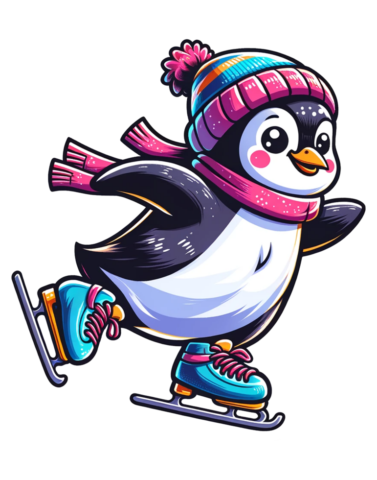 AI generated Skating Penguin illustration png