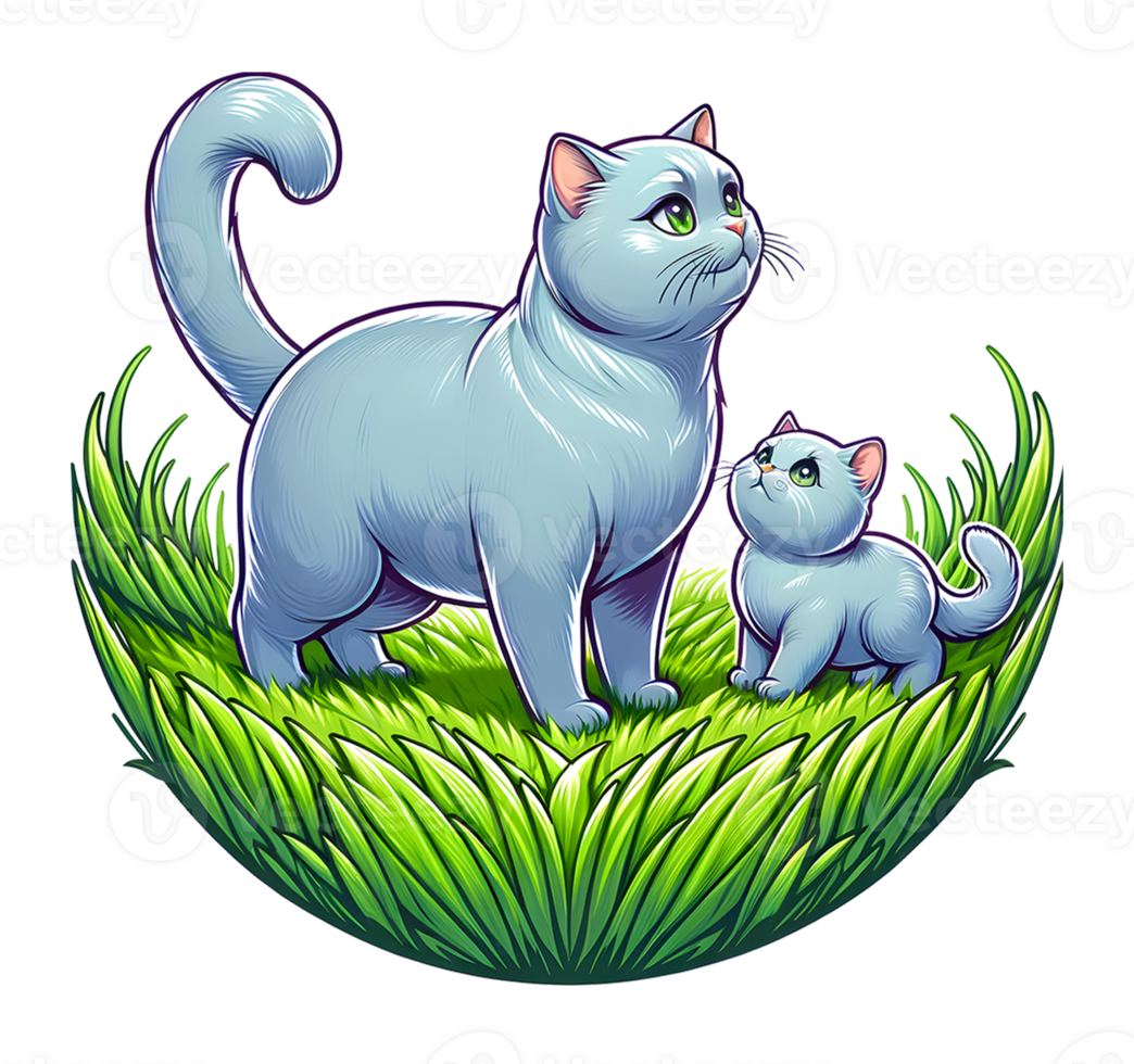 AI generated Chartreux Cat Warm family illustration png