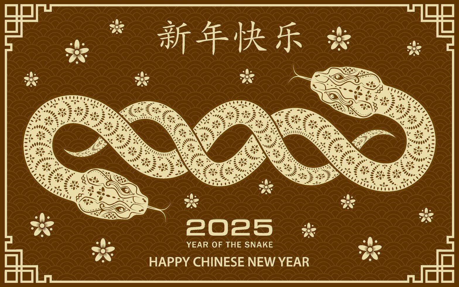 Happy Chinese new year 2025 Zodiac sign, year of the Snake vector