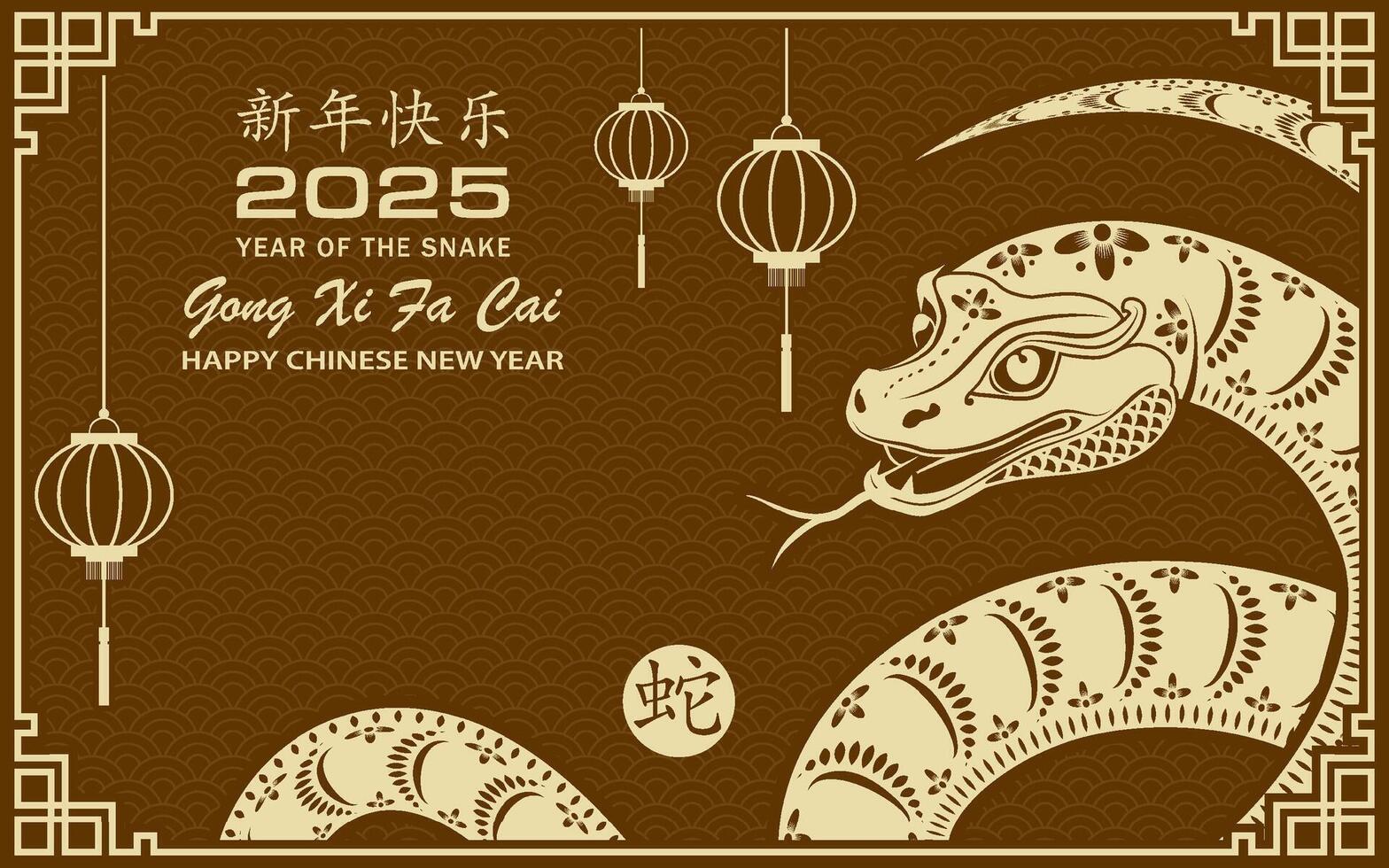 Happy Chinese new year 2025 Zodiac sign, year of the Snake vector
