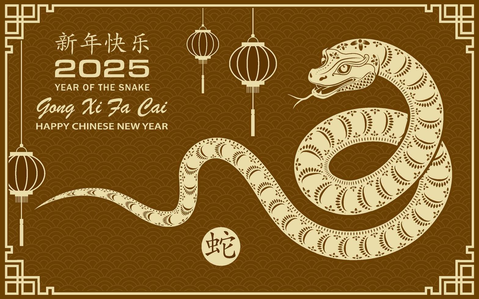 Happy Chinese new year 2025 Zodiac sign, year of the Snake vector