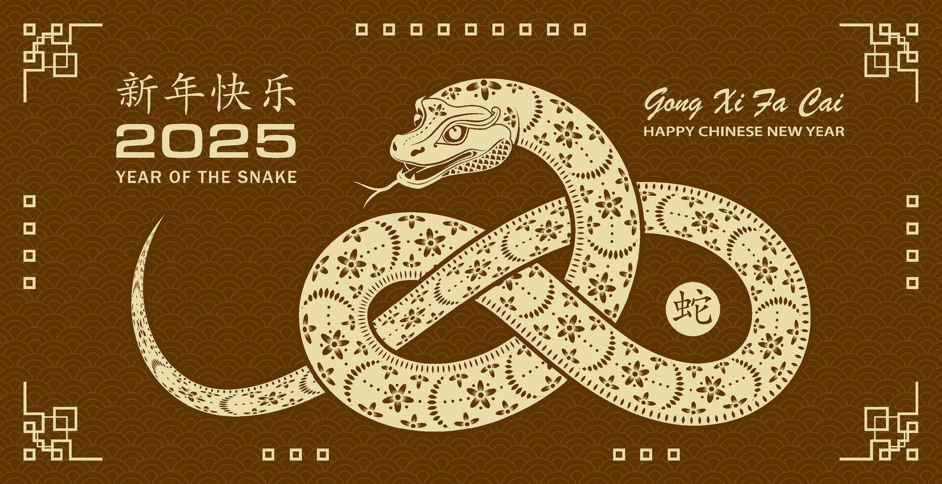 Happy Chinese new year 2025 Zodiac sign, year of the Snake vector