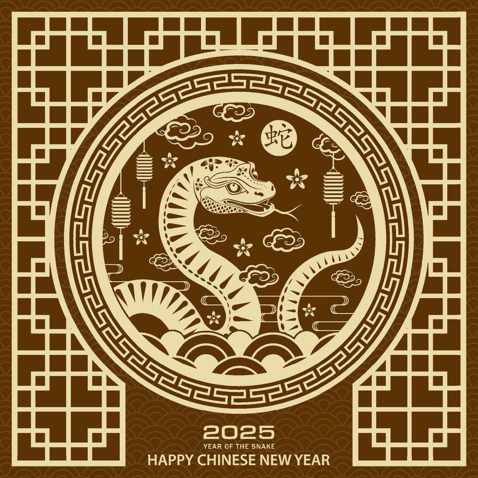 Happy Chinese new year 2025 Zodiac sign, year of the Snake vector
