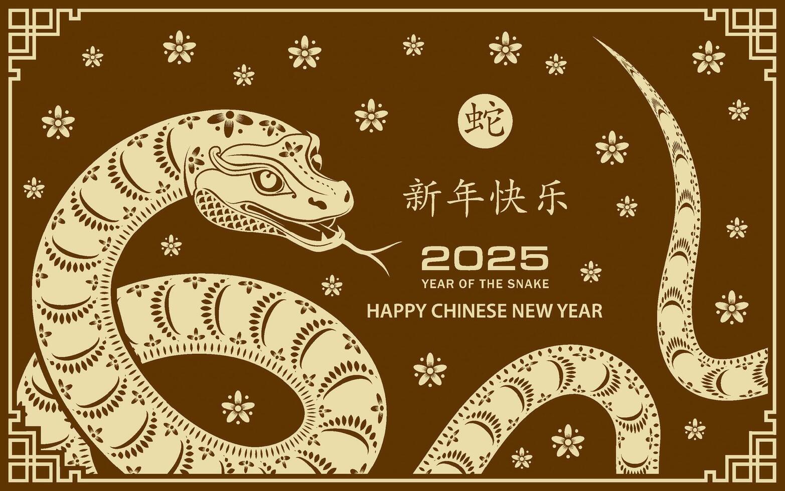 Happy Chinese new year 2025 Zodiac sign, year of the Snake vector