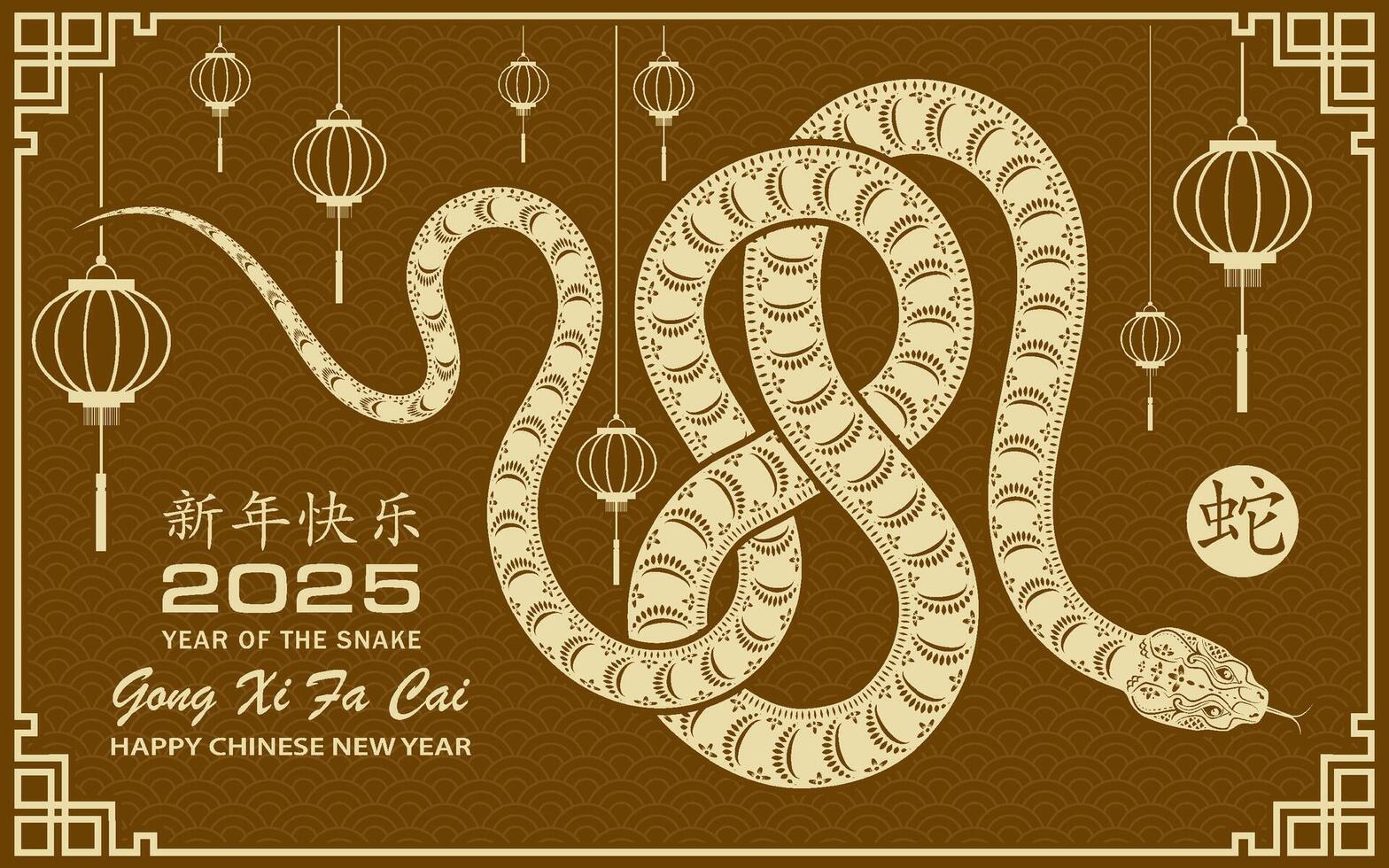 Happy Chinese new year 2025 Zodiac sign, year of the Snake vector