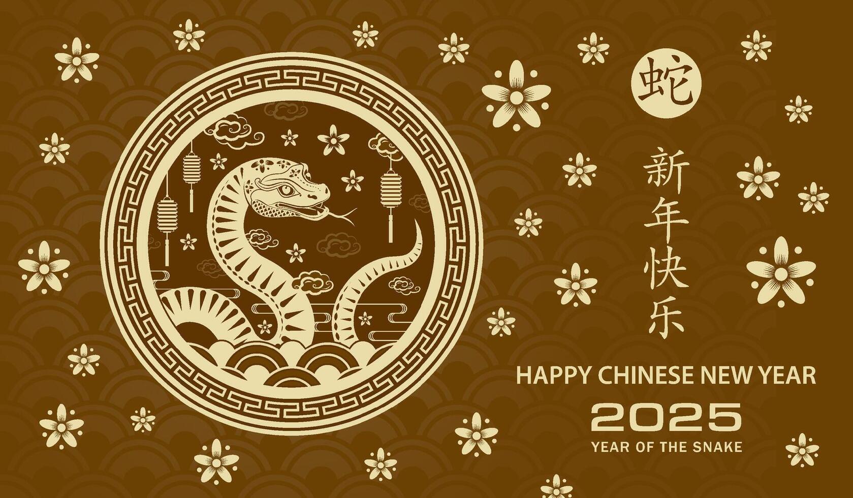 Happy Chinese new year 2025 Zodiac sign, year of the Snake vector
