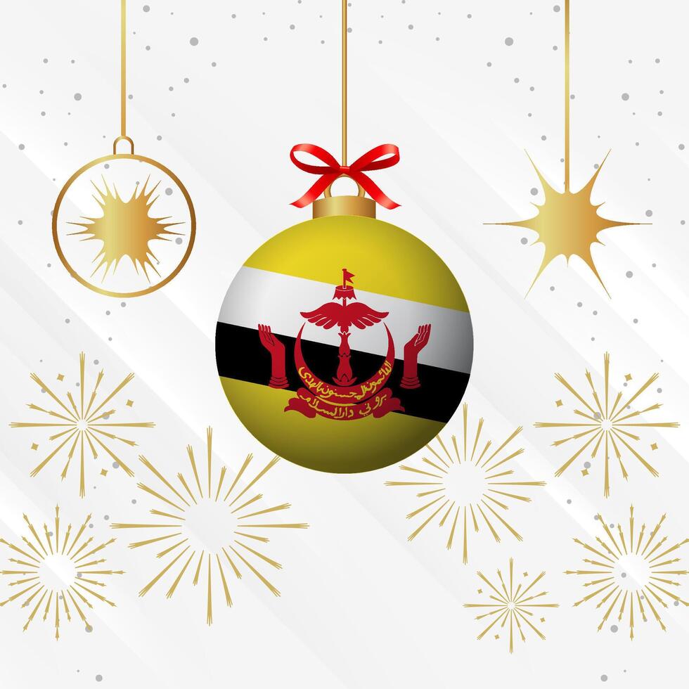 Navidad pelota adornos Brunei bandera celebracion vector