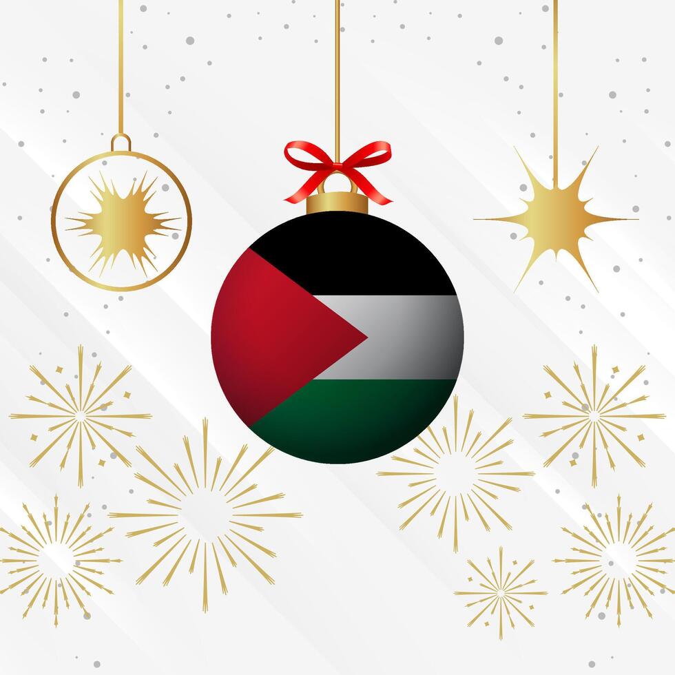 Navidad pelota adornos Palestina bandera celebracion vector